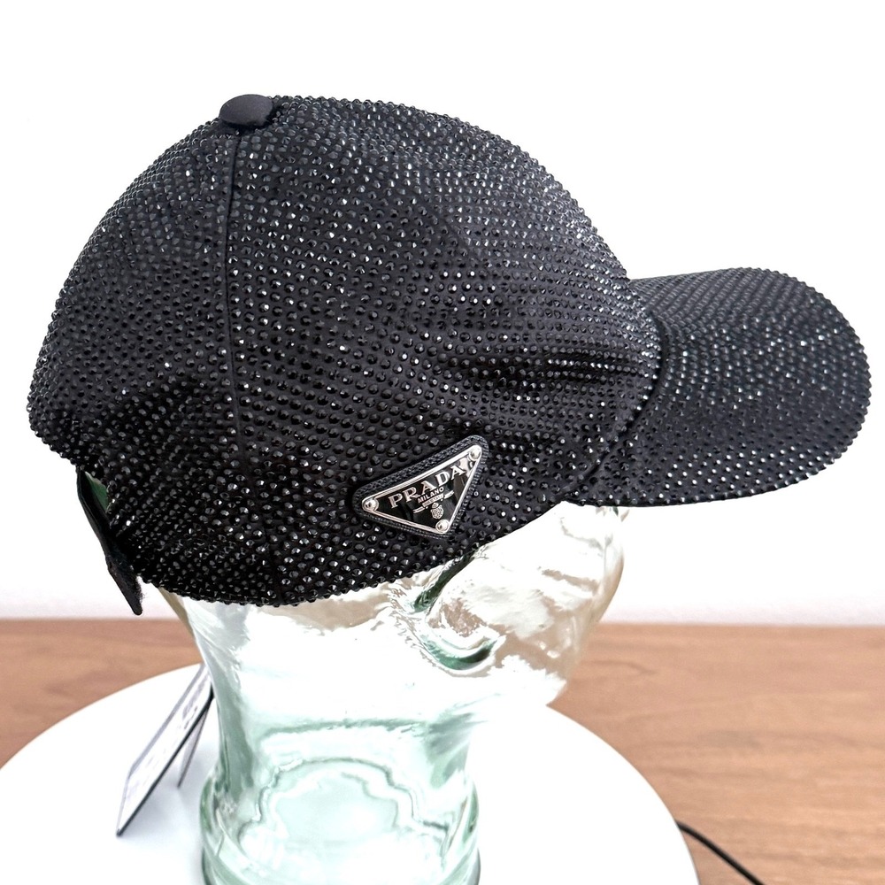Prada Crystal Re-Nylon Baseball Cap Nero Black XL 1HC274 New with Tags